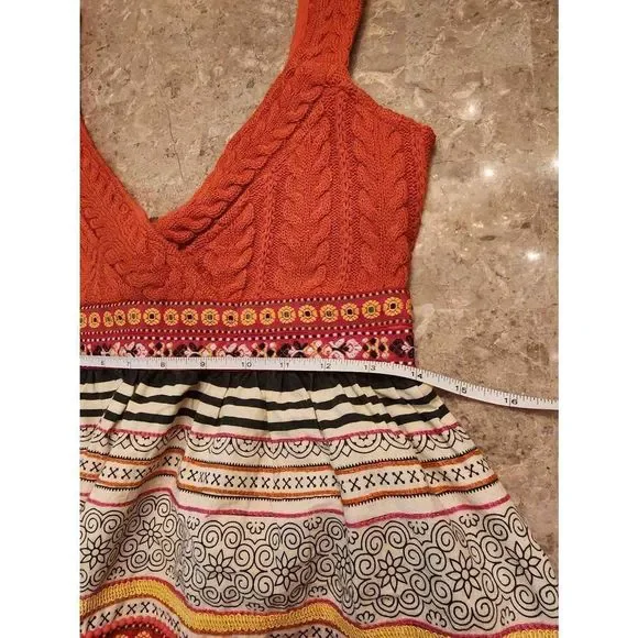 Free People! Nordic Folk Art Dress Embroidered Beaded Sweater Knit Strapless - Picture 8 of 9